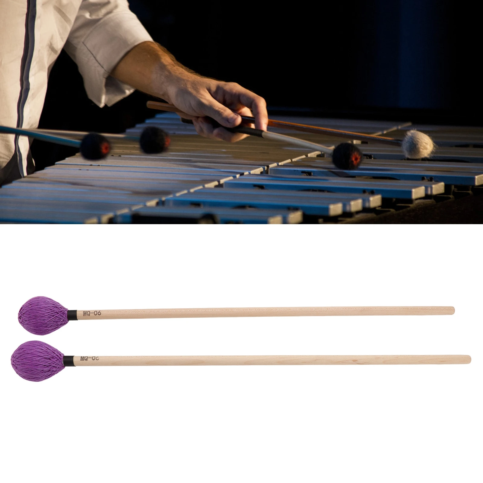 1 paio di mazze da marimba con testa in filato medio duro con manico in acero per giochi a percussione