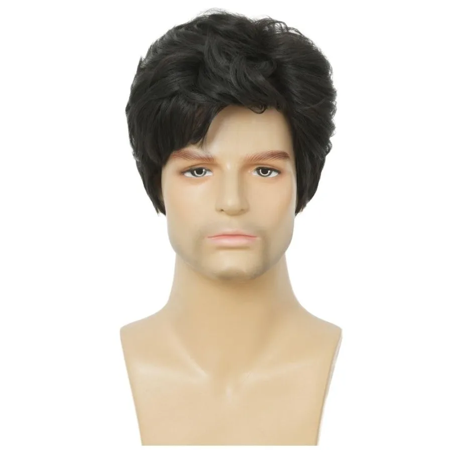 باروكة سوداء قصيرة للرجال للاستخدام في الهالوين والحفلات اليومية، باروكات شعر صناعية ذات مظهر طبيعي للرجال خفيفة الوزن ومريحة