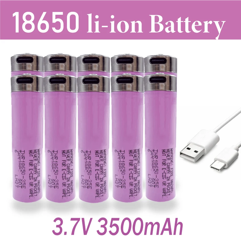 

18650 Battery 2024 Latest Bestseller 35E USB TypeC Rechargeable Battery, 3.7V 3500mWh Charging Cable+Free Shipping