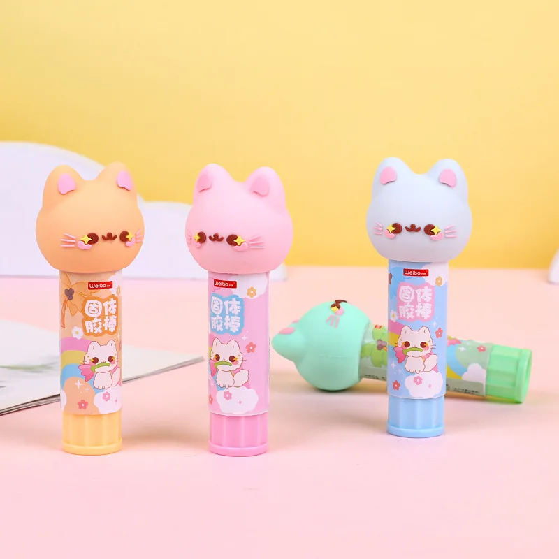 Kawaii Cat'S Pva16pcs adhesivo sólido pequeño suministros de oficina de dibujos animados 9g barra de pegamento para estudiantes papelería esencial para el inicio de la escuela