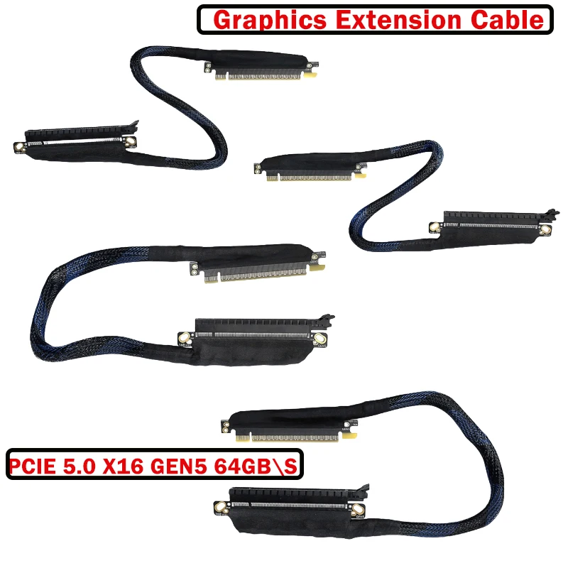 

PCIe 5.0 X16 GPU Graphics Extension Cable 180Degree Design Braide Shield High Bandwidth 64GBs for Enhances Airflows Right Exit