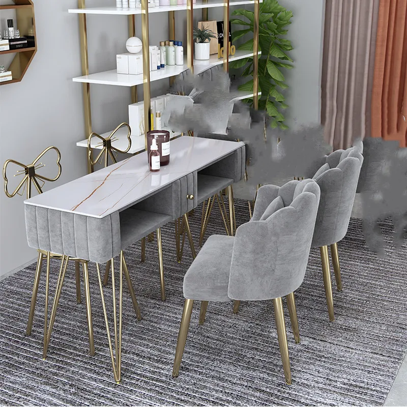 엔터테인먼트 수납 네일 테이블 의자 세트 리셉션 그레이 네일 데스크 아트 북유럽 럭셔리 인체공학적 테이블 매니큐어 트렌디 가구