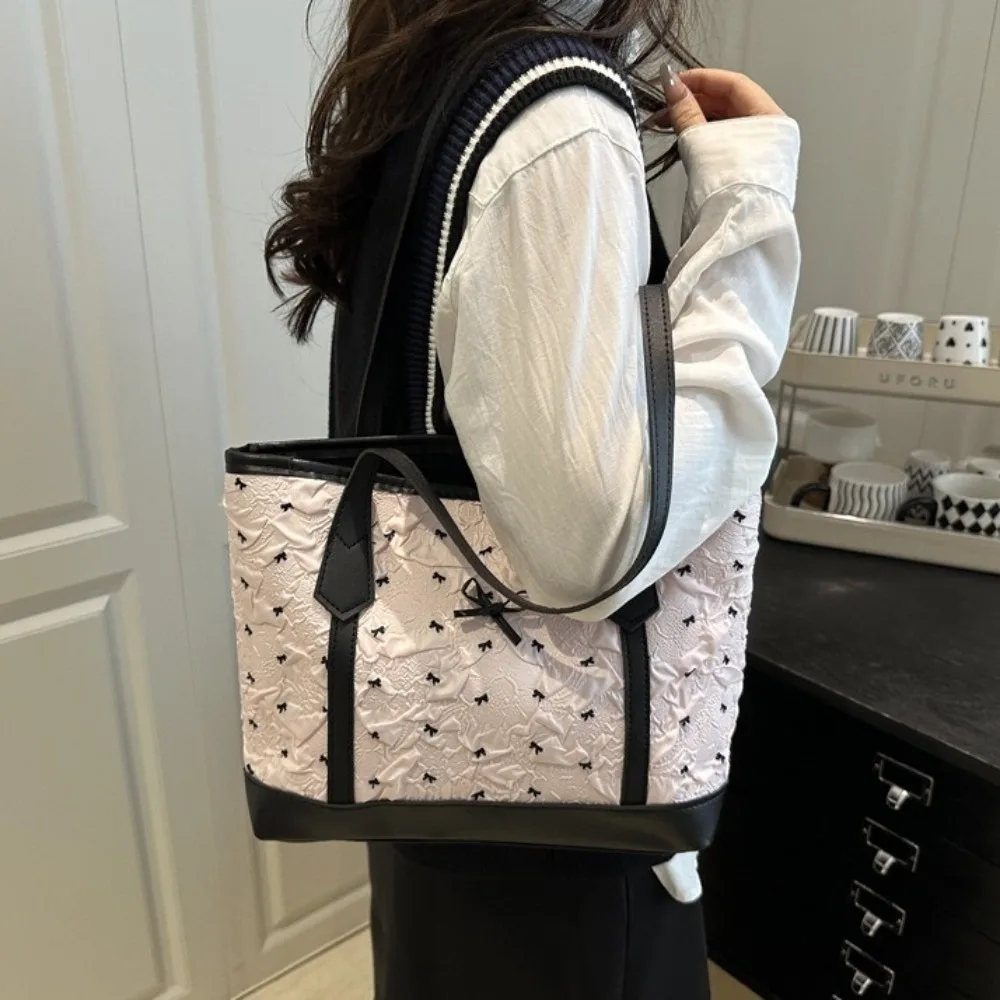 Simple Color-blocked Bow Shoulder Bag Handle Large Capacity Women Handbag Versatile Y2k Tote Bag Women