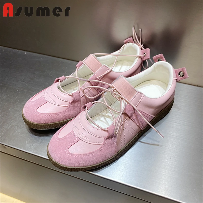 asumer-5-colores-zapatillas-de-deporte-de-piel-de-ante-para-mujer-zapatos-planos-con-cordones-zapatillas-de-ballet-de-moda-dulce-rosa-calzado-informal