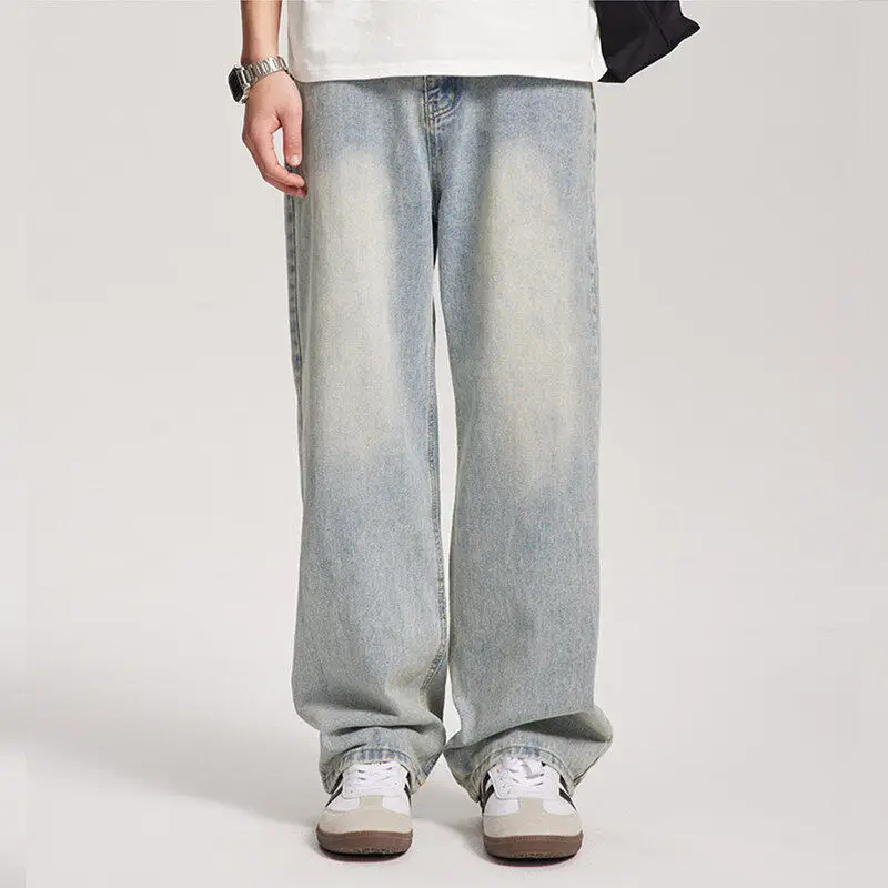 Pso Mason Amerikaanse retro lichte wa jeans met rechte pijpen heren dames casual losse elastische denim broek midden taille verdikte jeans