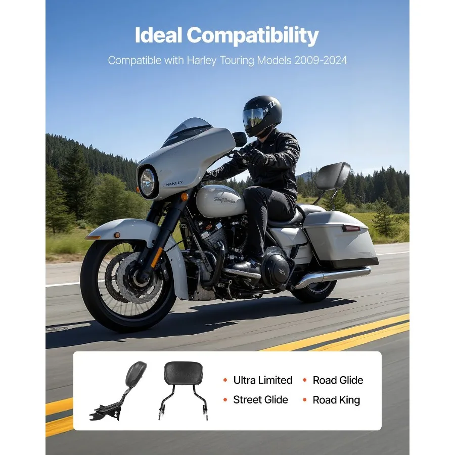 Schienale moto Sissy Bar per modelli HarleyDavidson Touring 20092024 16 pollici