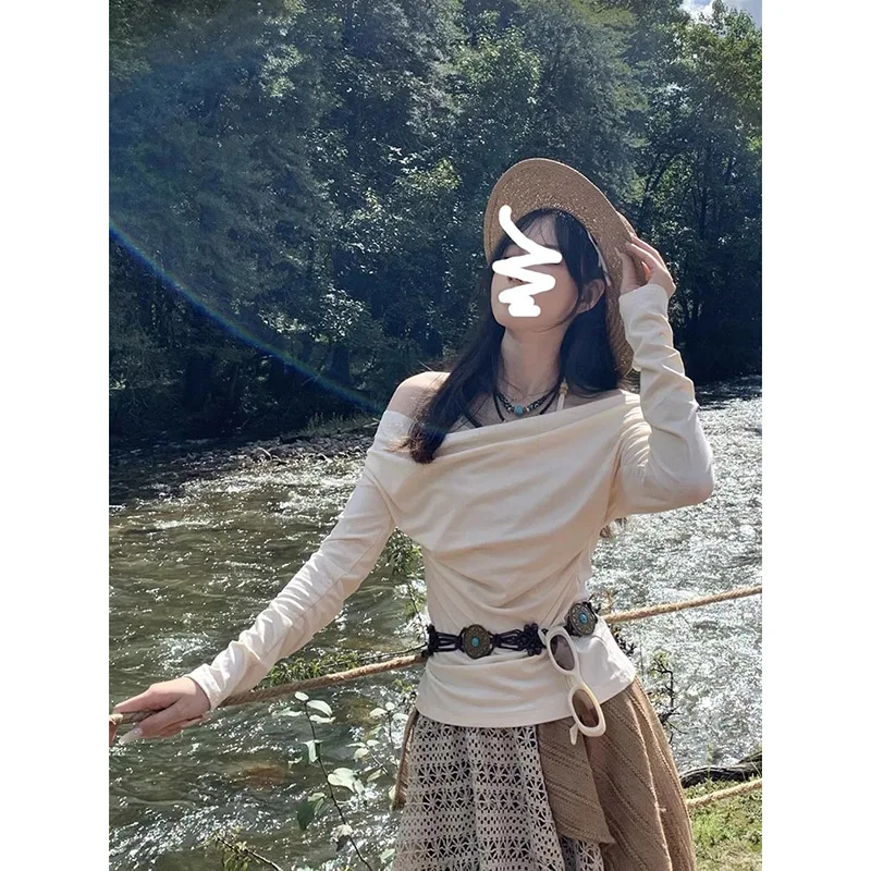 الخريف الشتاء خمر المرقعة منقوشة تنورة المرأة عالية الخصر ألف خط ماكسي تنورة غير النظامية بوهو الأدبية الدانتيل المشارب تنورة طويلة