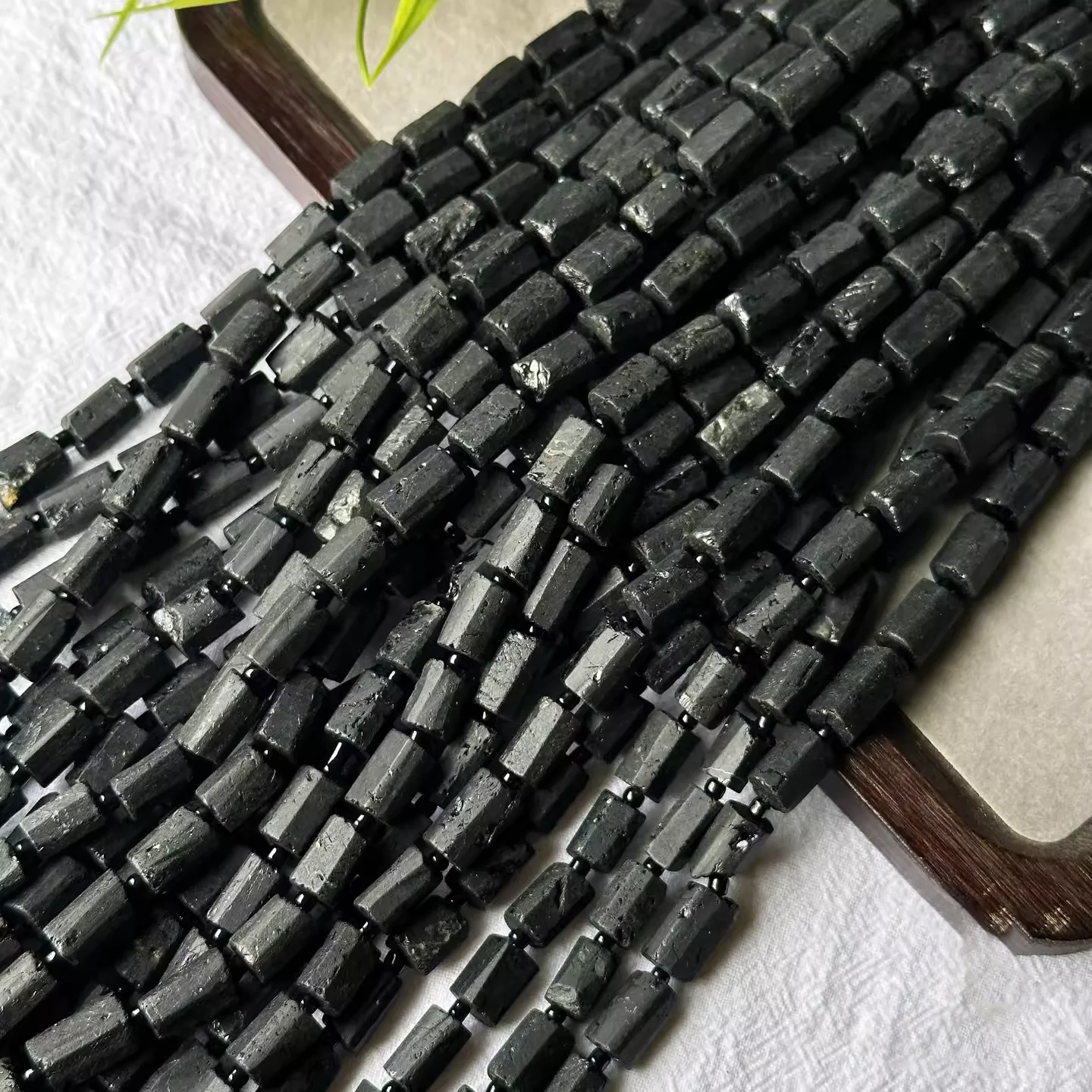 

2pcs Natural Genuine Raw Mineral Black Tourmaline Hand Cut Nugget Free Form Loose Rough Matte Faceted Beads 7-8mm 15"