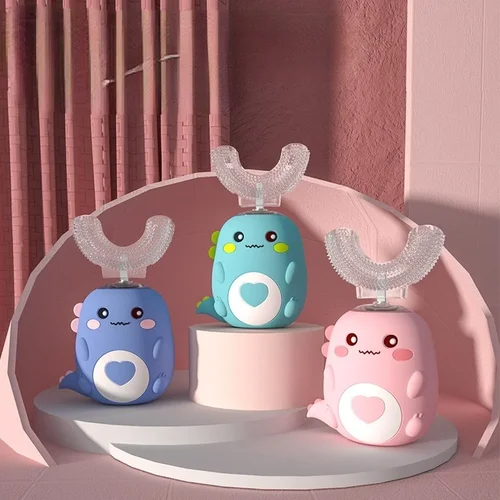 충전식 실리콘 U자형 자동 어린이 전동 칫솔, 유아용 초음파 칫솔 