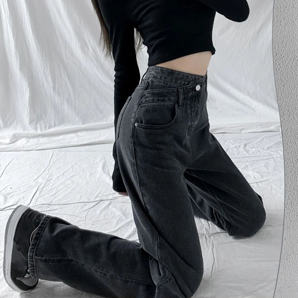 نزهات غير رسمية موضة يومية سراويل عالية الخصر ثنى السراويل المستقيمة بنطال واسع الساق رمادي نمط اللون الصلبة #3