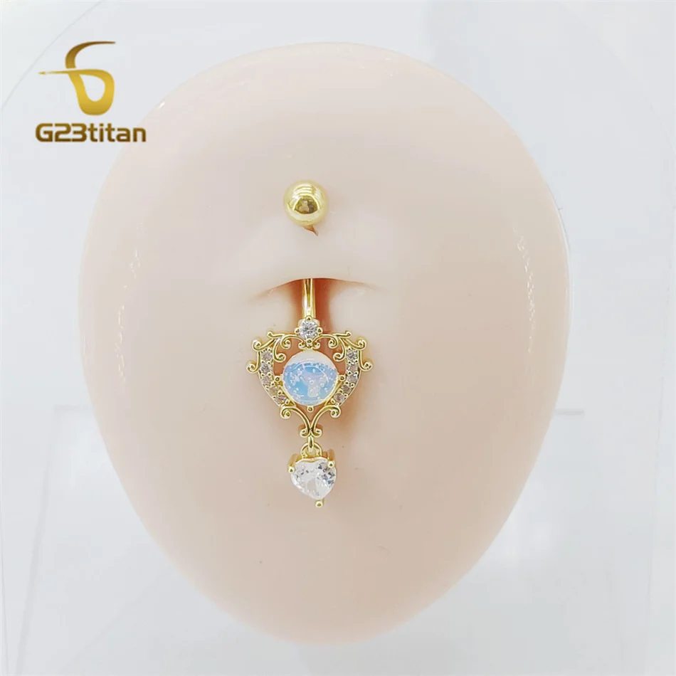 Zirconi ipoallergenici chirurgici Anello per ombelico Pietra opale Perla appesa G23 Titanio Bilanciere Piercing 14G Gioielli per ombelico