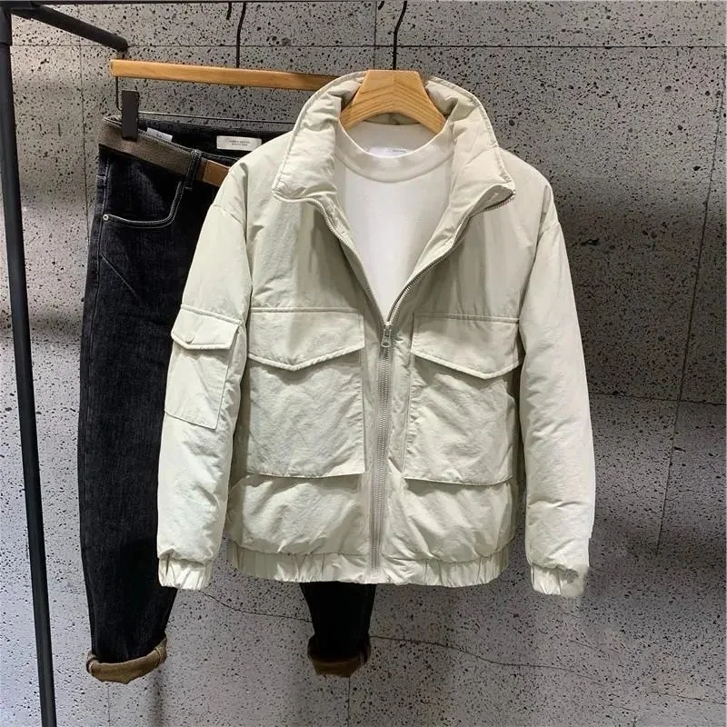 

Winter Men's Thiened Stand Collar Workwear Jaet Faionable Design Warm Loose Outerwear Youth Casual ort Stand Fit