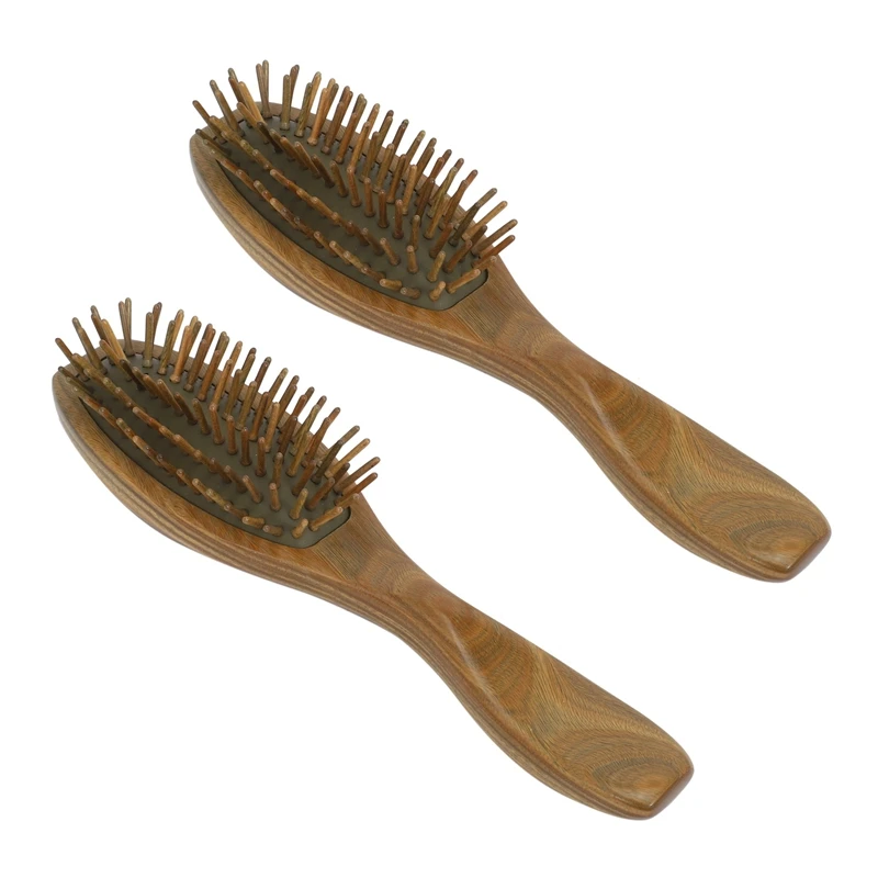 

2X Sandalwood Hair Brush Wooden Natural Handmade Detangling Massage Hair Comb With Gift Box