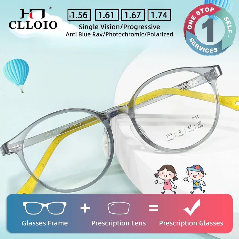 

CLLOIO Lightweight TR90 Elastic Prescription Children's Glasses Anti Blue Light Round Myopia Reading Glasses Progressive Eyewear
