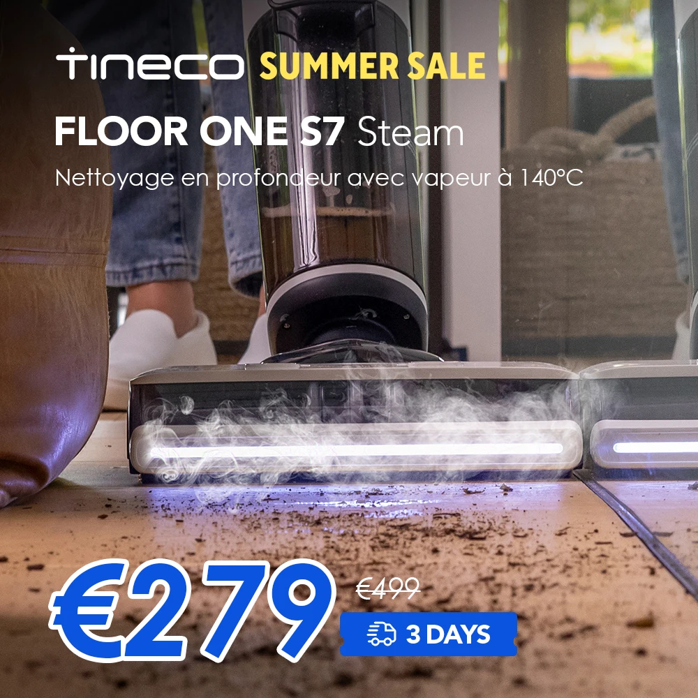 Nettoyeur vapeur sans fil Tineco Floor One S7 pour sols durs, élimine les taches tenaces, avec filtre autonettoyant.
