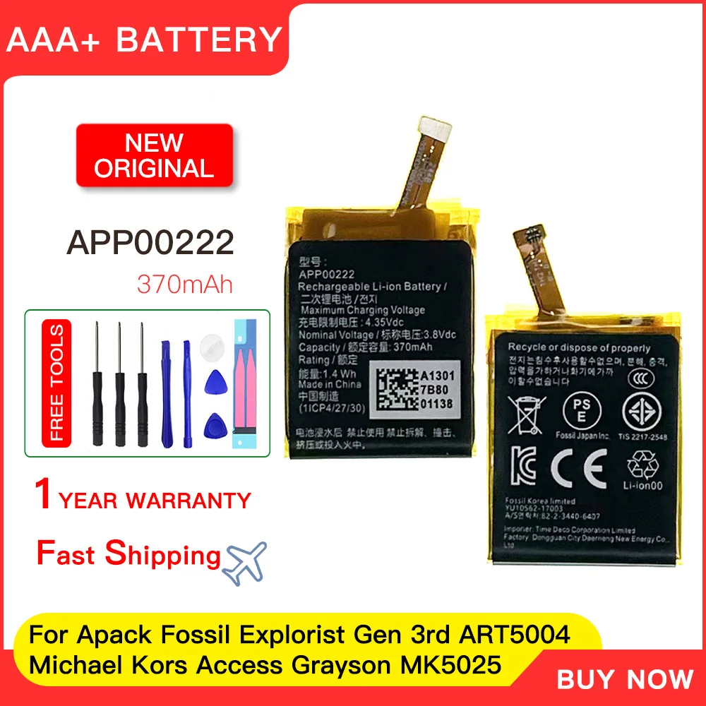 Genuine new Battery APP00222 Replacement Battery For Michael Kors Access Grayson MK5025 Smart Watch + Tools