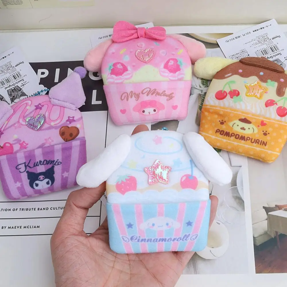 MINISO Sanrio Kuromi flannelette Cake Pocket Wallet Cartoon mini storage bag children Cute pendant Bag Key buckle Holiday gifts