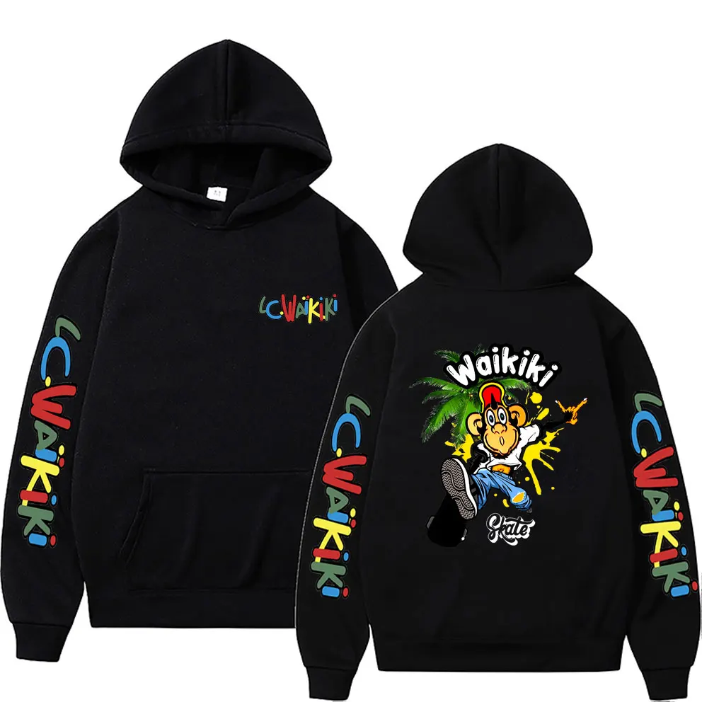 

Lc Waikiki Monkey with A Skateboard Print Hoodie Men Women Funny Monkey Graphic Sweatshirt Unisex Fashion Oversized Streetwear