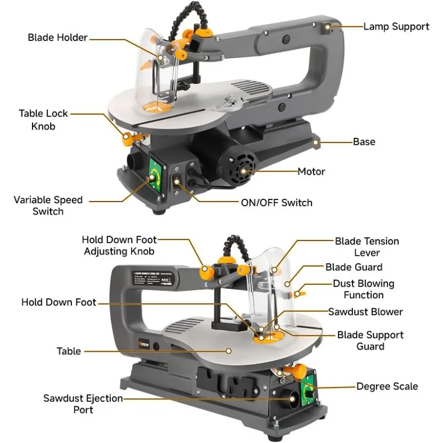 مناشير تمرير كهربائية 16 بوصة لأعمال النجارة 1.2 أمبير سرعة متغيرة مع طاولة عمل كبيرة مائلة ومنفذ غبار متكامل لـ Pr #2