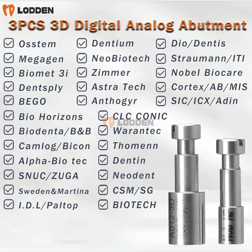Imagen 1 del producto 3 uds Dental Digital analógico para Osstem/Dentium/DIO/Megagen/Dentis/NeoBiotech/Straumann/Nobel Biocar/Zimmer 3D abutment analógico