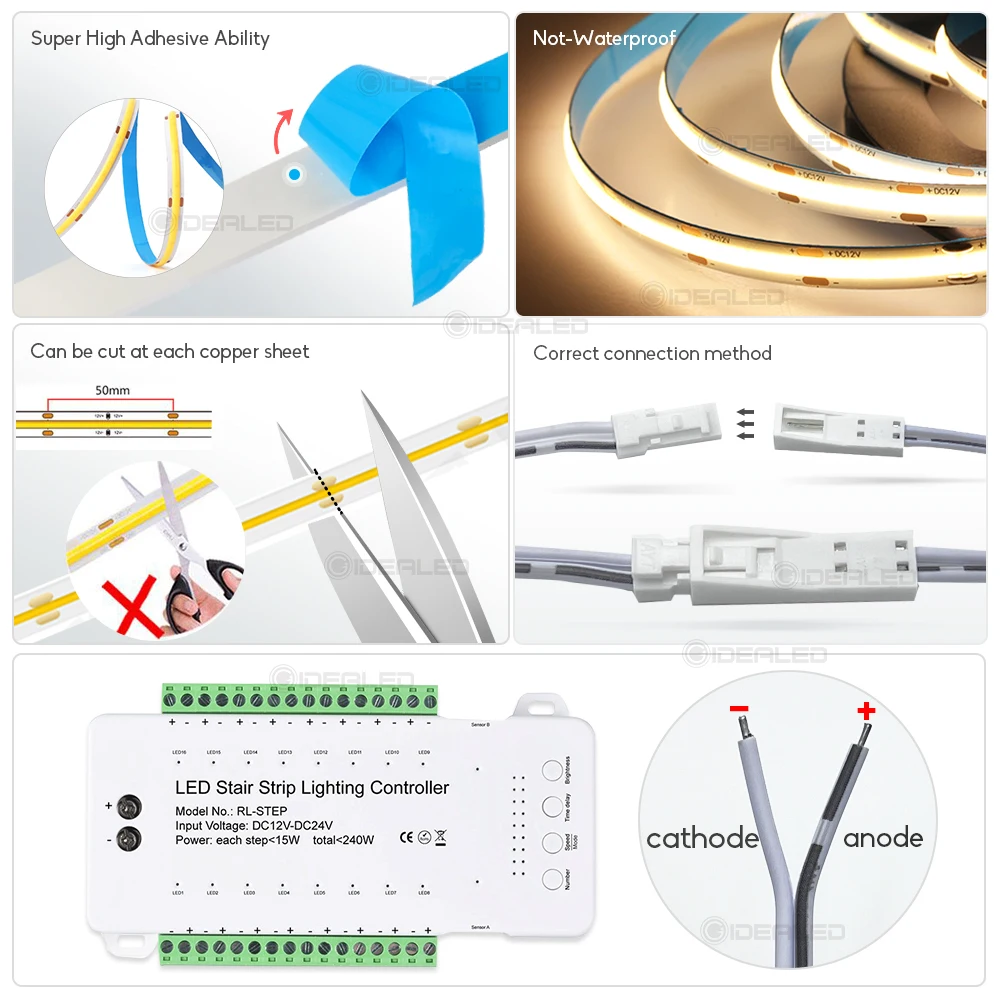 Stair 16 Channel LED Controller Motion Sensor Light Strip Dimming Light Indoor DC12V-24V Smart Sensor Controller for Stair Light