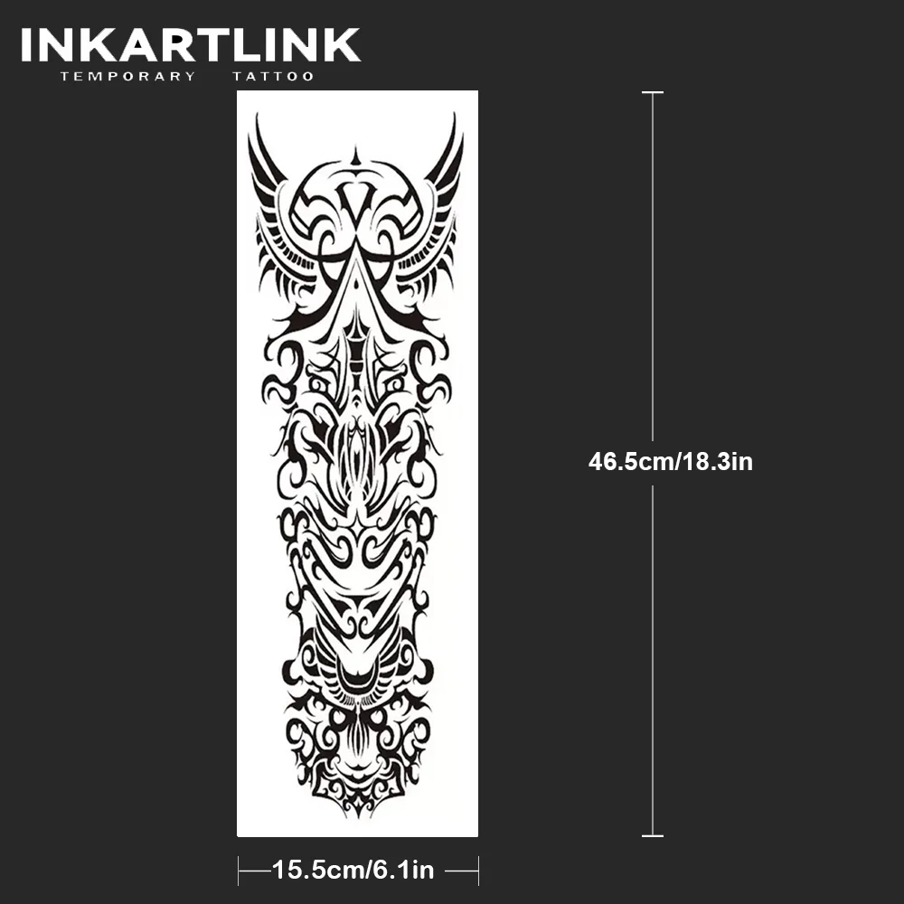 Tribal Style Black - And - White Temporary Tattoo, With Intricate Symmetrical Patterns And Curved Geometric Elements, Features D