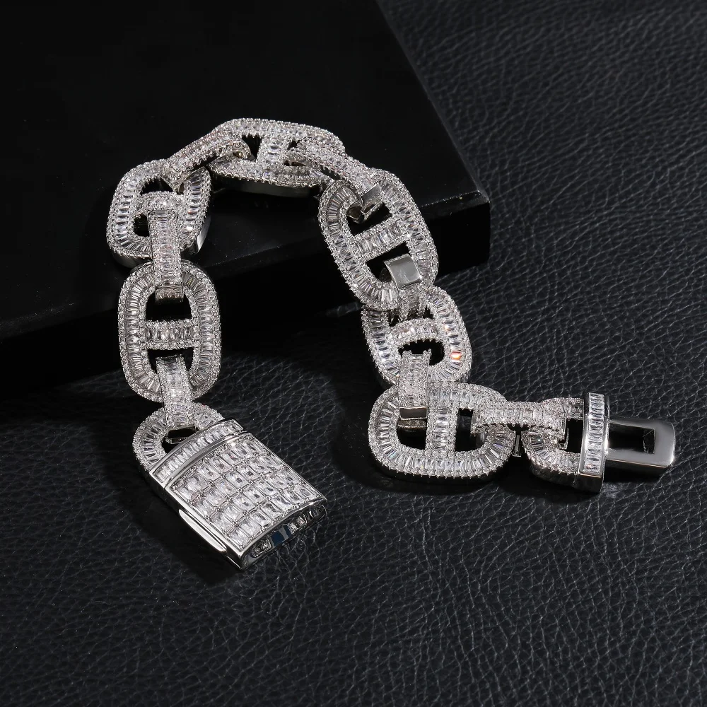 

Iced Out Square CZ Link Браслет Циркониевые камни Хип-хоп Цепочка для мужчин Подарочная цепочка на запястье Браслет Изысканный предмет Уличный стиль