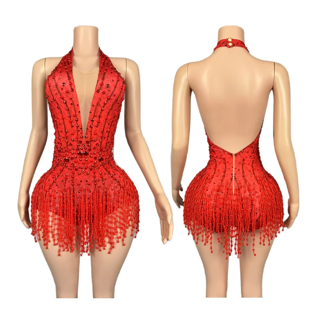 

Bling Bling Crystal Rhinestone One Piece Bodysuit Club Jumpsuit Showgirl Rompers Ladies Fringes Aerial Gymnastics Dance Leotard