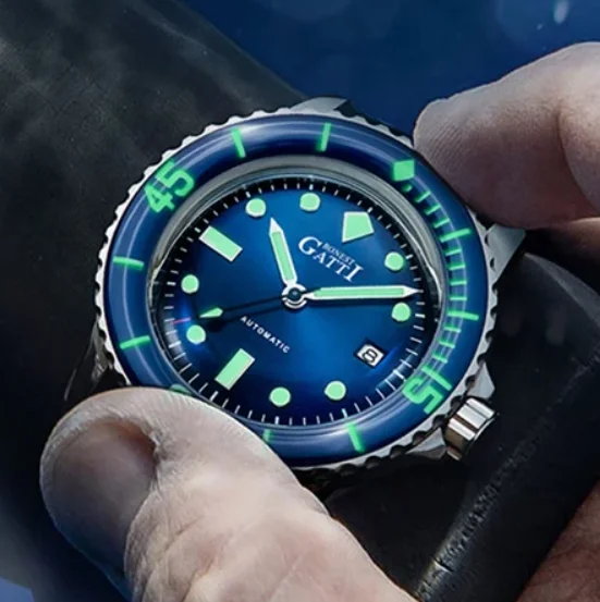 BONEST GATTI Men Automatic Watch 44mm Mechanical Wristwatch Diver 200M Waterproof Sapphire Mirror & Bezel Luminous Military NE20
