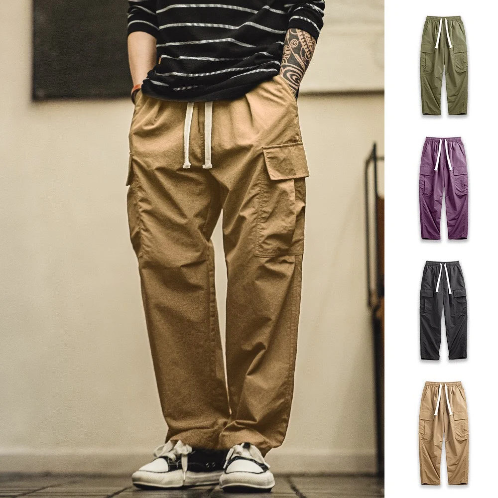 

Maden Men's Casual Waterproof Straight Leg Outdoor Work Pants Spring Autumn Vintage American Retro Multi Pocket Long Trousers