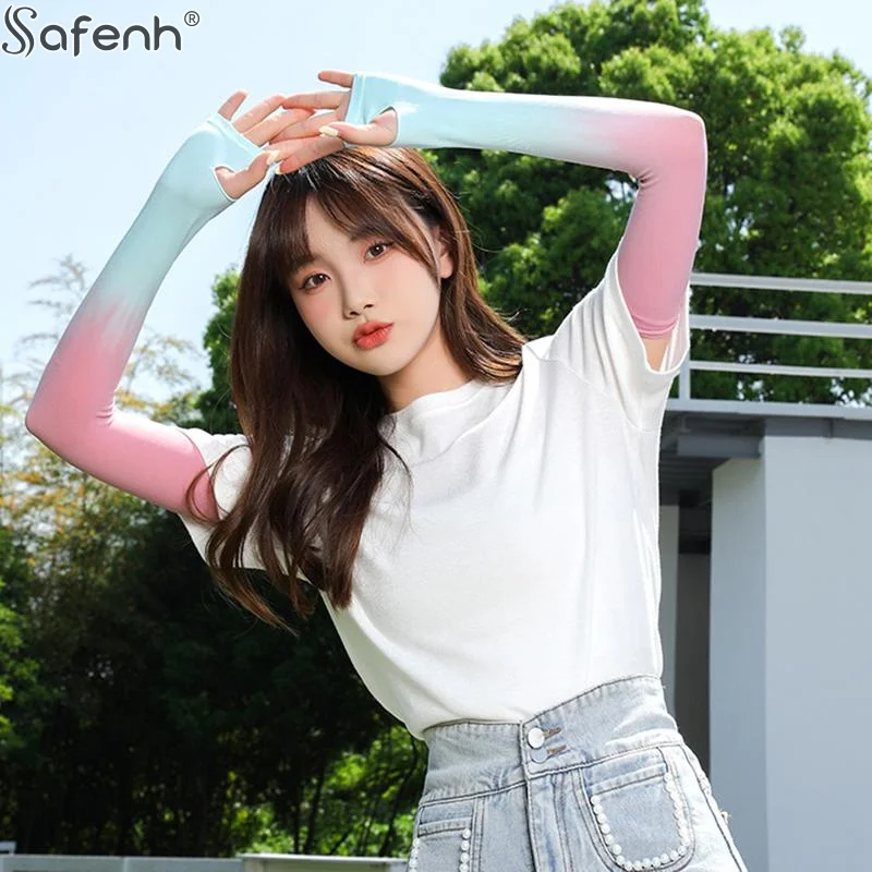 

New Women Gradient Ice Sleeve Cover UV Protection For Women Outdoor Sunscreen Cooling Arm Covers Lightweight For Sports Fitness
