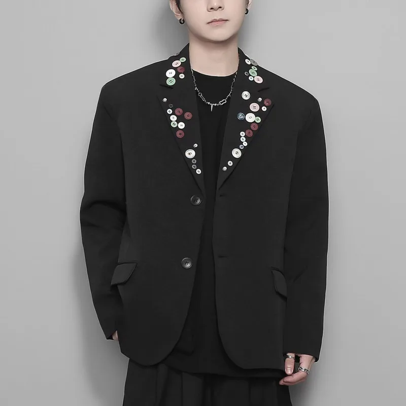 WVGA Autumn Winter New Man Tide Irregular Button Trendy Design Blazer Niche Chic Casual Turn-Down Collar Suit Jackets Ins W13547