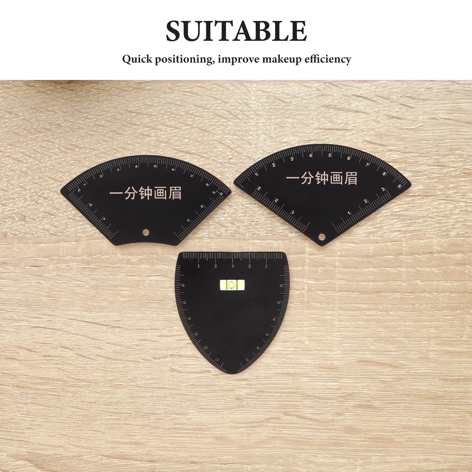 Outils 3 pièces: Kit de pochoirs demi-ventilateur réutilisable en forme de V pour une mise en forme précise des sourcils, outil de règle de mesure Portable