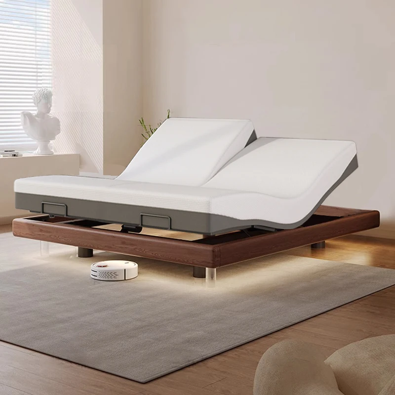 

Electric smart bed without bedside multi-functional vibration massage small apartment ash wood suspension bed automatic adjustme