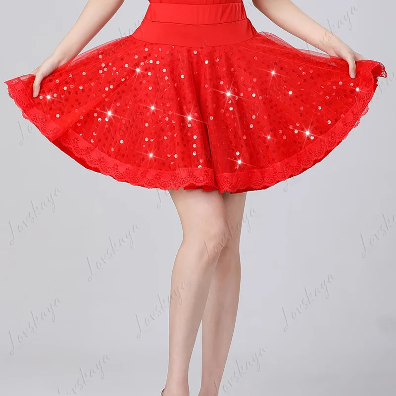 Nieuwe stijl halflange prestatiejurk met lovertjes en volledige rok voor Square Dance, Latin Dance-rok, Gitabo-dansrok