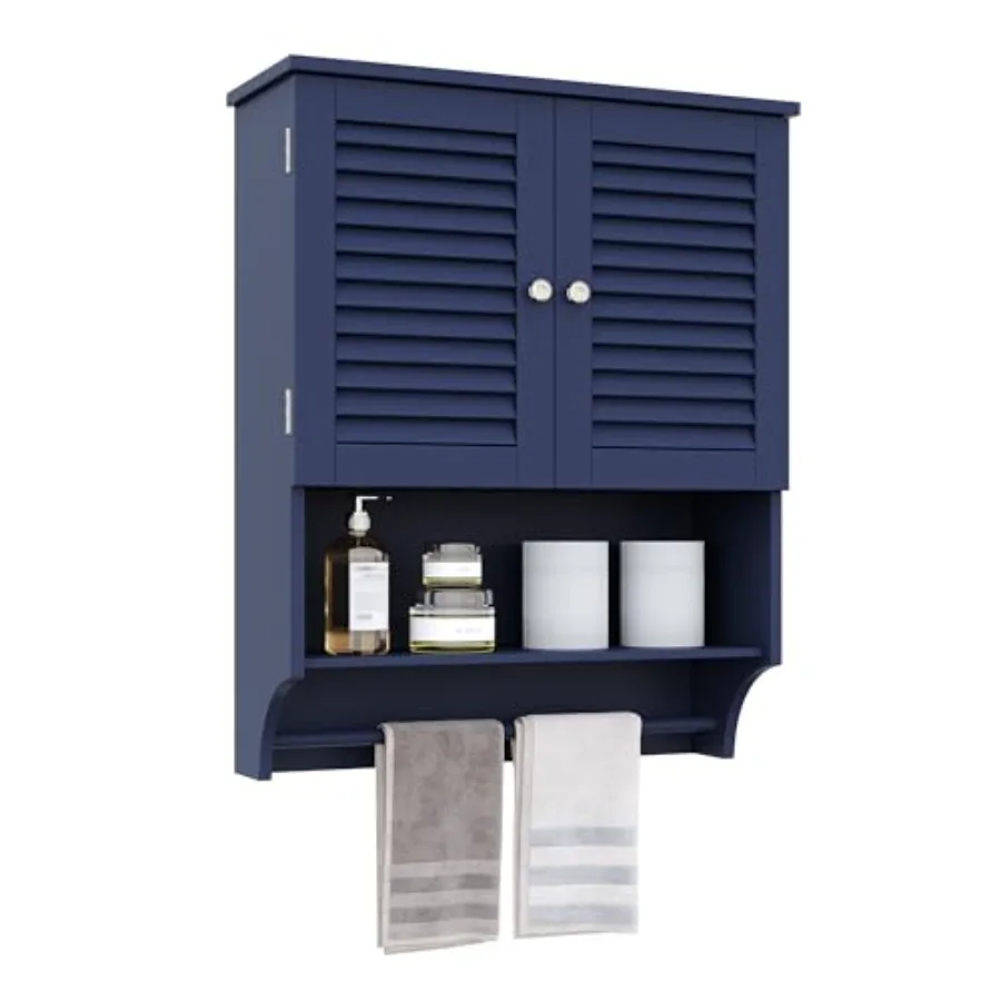 

Bathroom Wall Cabinet with Towels Bar, 23.6" L x7.9 W x27.5 H MDF Material Medicine Cabinet, 2 Doors Over The Toilet Space Save