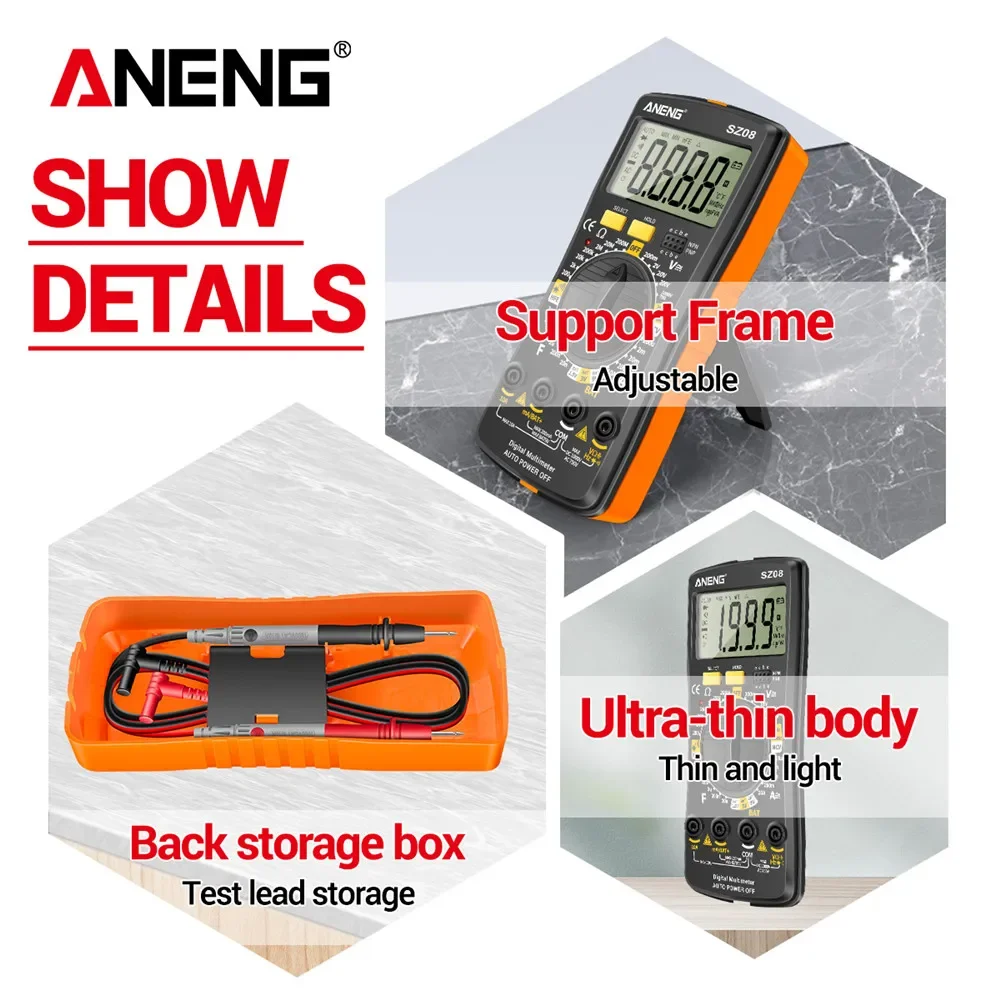 ANENG SZ08 Professionelles Digitalmultimeter, ultradünnes Speichermessgerät, Auto-Voltmeter, AC DC 220 V, Widerstandshandtester