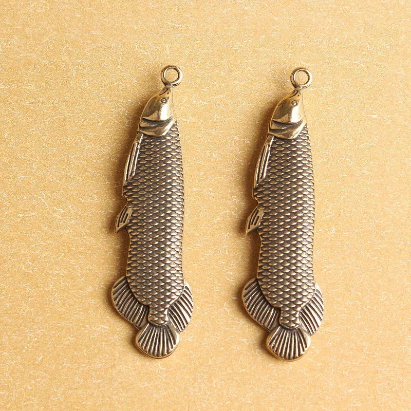 

5pcs Retro Brass Ornaments Key Chains Gift Bronze Arowana Car Keychain Hand-woven Rope Pure Copper Pendant Animal Keychains