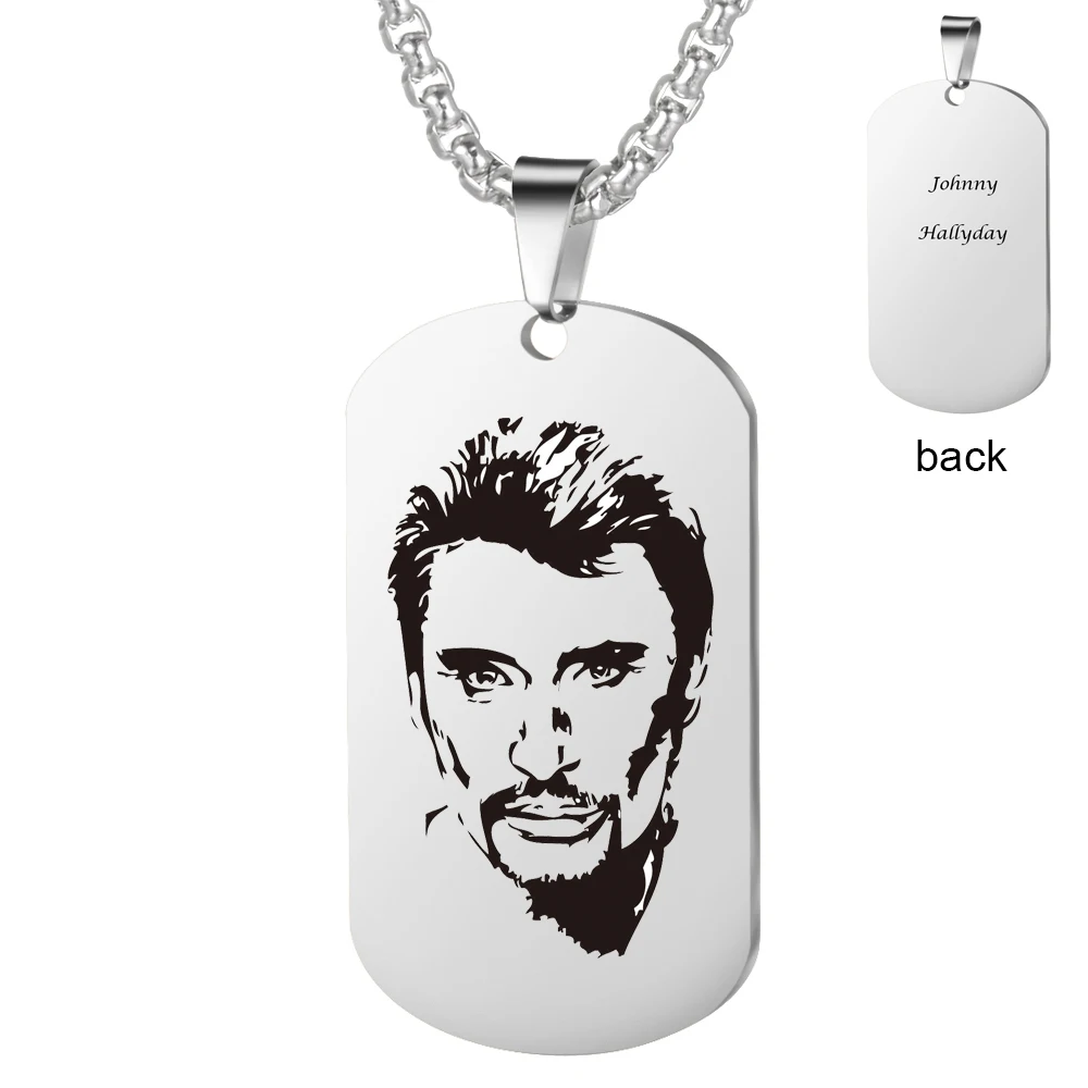 Stainless Steel Engraved French Rocker Johnny Hallyday Photo Necklace Pendant for Men Fashion Jewelry