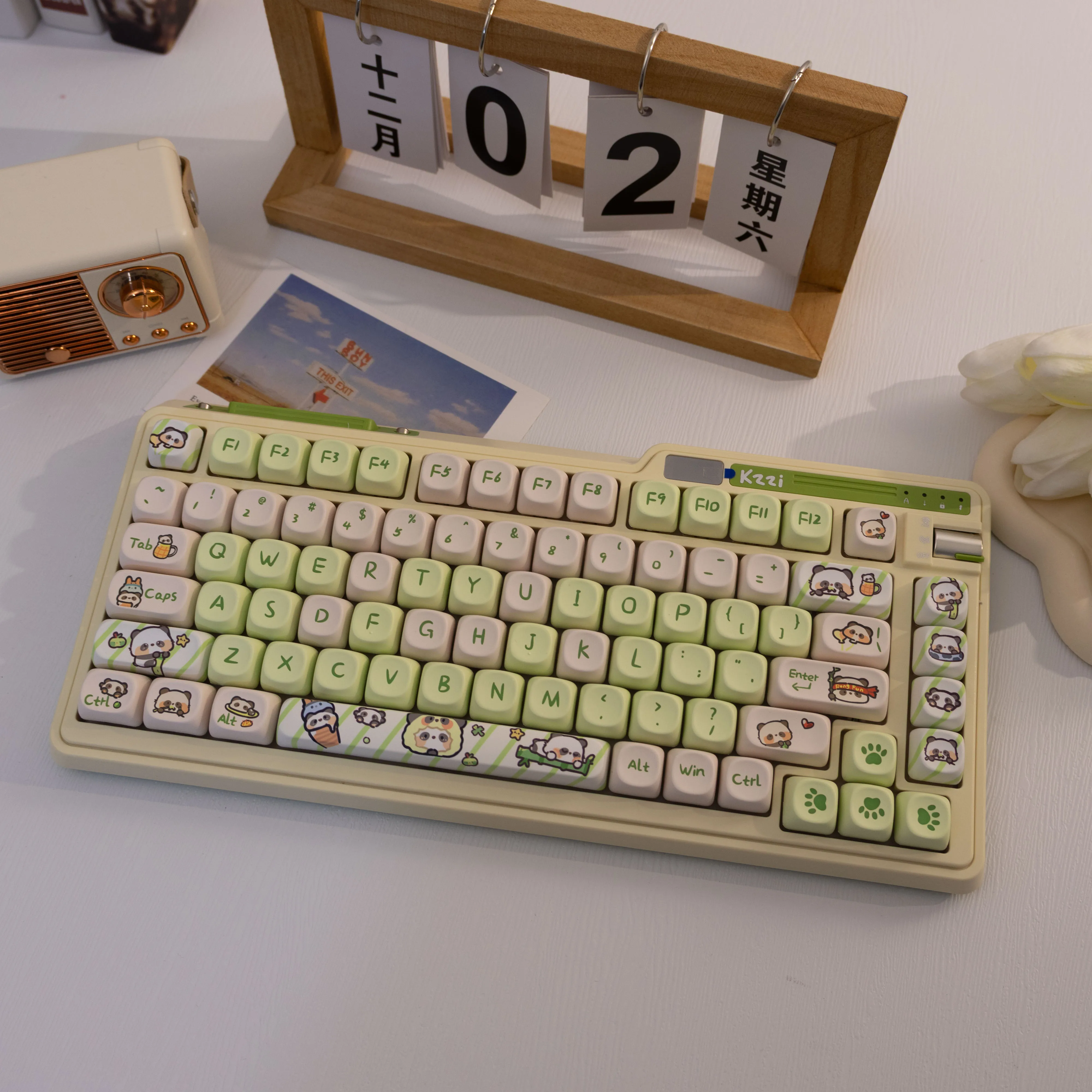 142-key Panda Themed PBT Keycap Dye-Sublimation, MOA Profile Contour，Compatible with MX for  Keyboard Fit 61/64/68/87/96/1