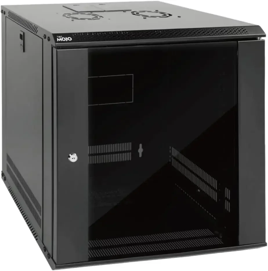 12U Wall Mount Server Cabinet IT Network Rack Enclosure Lockable Door and Side Panels Black,Cooling Fan,Glass Door,17.7inch Dept