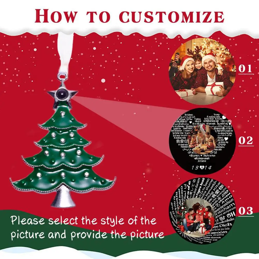 Custom Photo Projection Christmas Tree Charm With Picture Inside Personalized Pendant For Family Lovers Friends Gifts