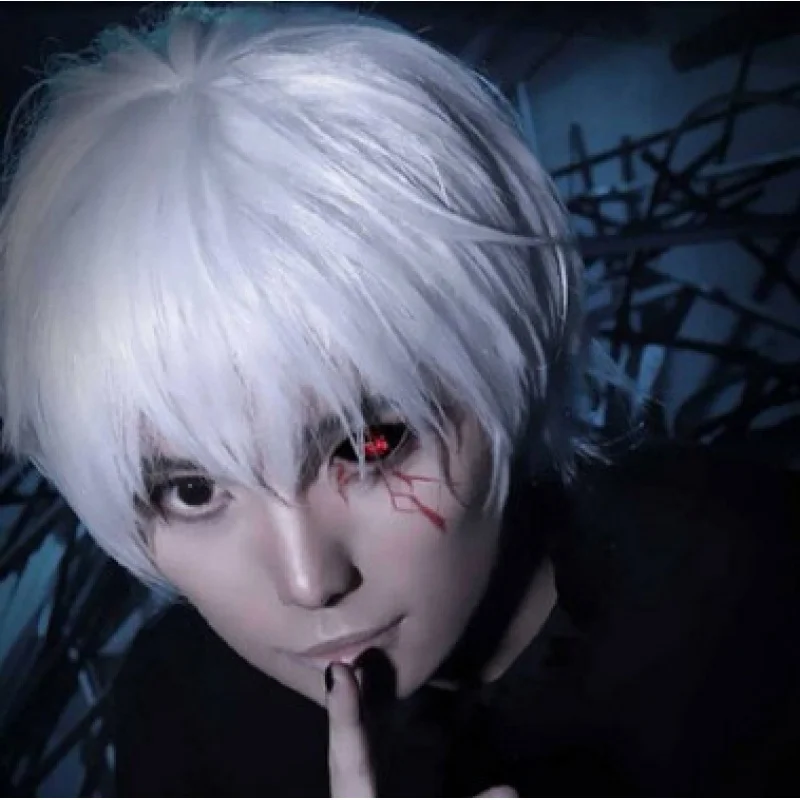 Popular Cosplay Anime European and American Ghouls Kaneki Ken Short Hair Tokyo Ghoul Silver Wig Foreign Trade Wholesale