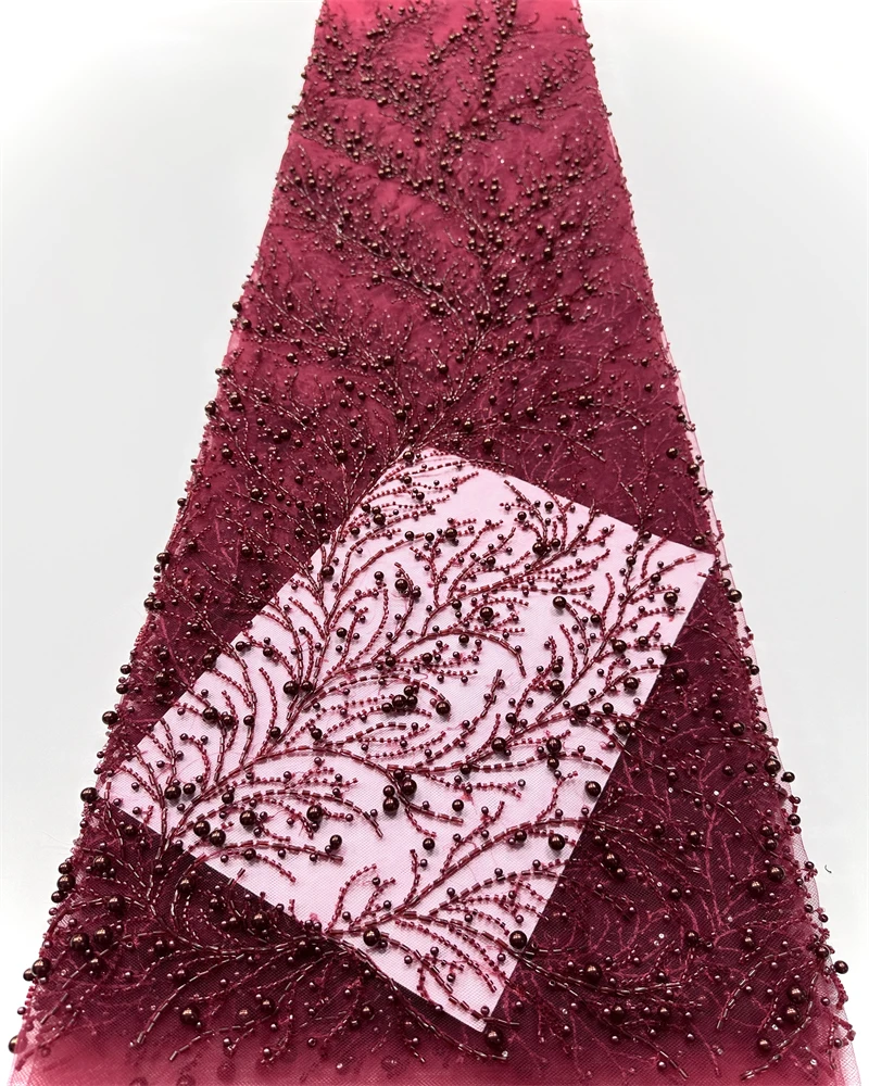 

2025 Latest Hot Sale New High-End Luxury French Embroidery Beaded Lace Fabric African Nigerian With Sequins Fabric For Wedding