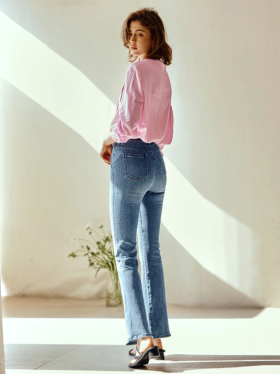 

OLrain Elegant Flared Jeans for Woman 2025 High Waist Slim fit Denim Pants Commute Long Trousers Women's Clothing N57CA96689