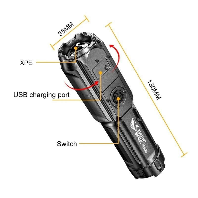 Potente linterna LED táctica de 100000 lúmenes, 18650 recargable por USB, resistente al agua, con Zoom, para pesca y caza