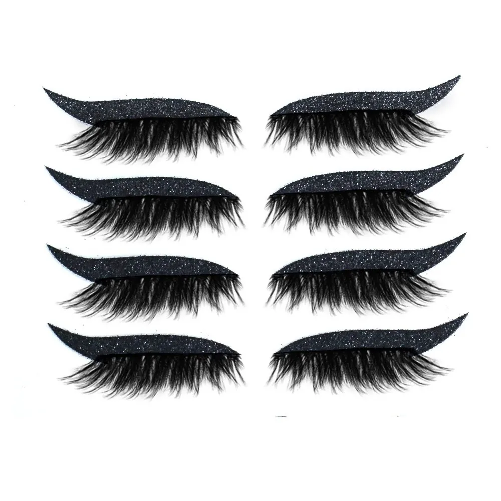 4 paires de patchs de cils ombre à paupières paresseux autocollants de cils paresseux auto-adhésifs réutilisables avec Eyeliner imperméable