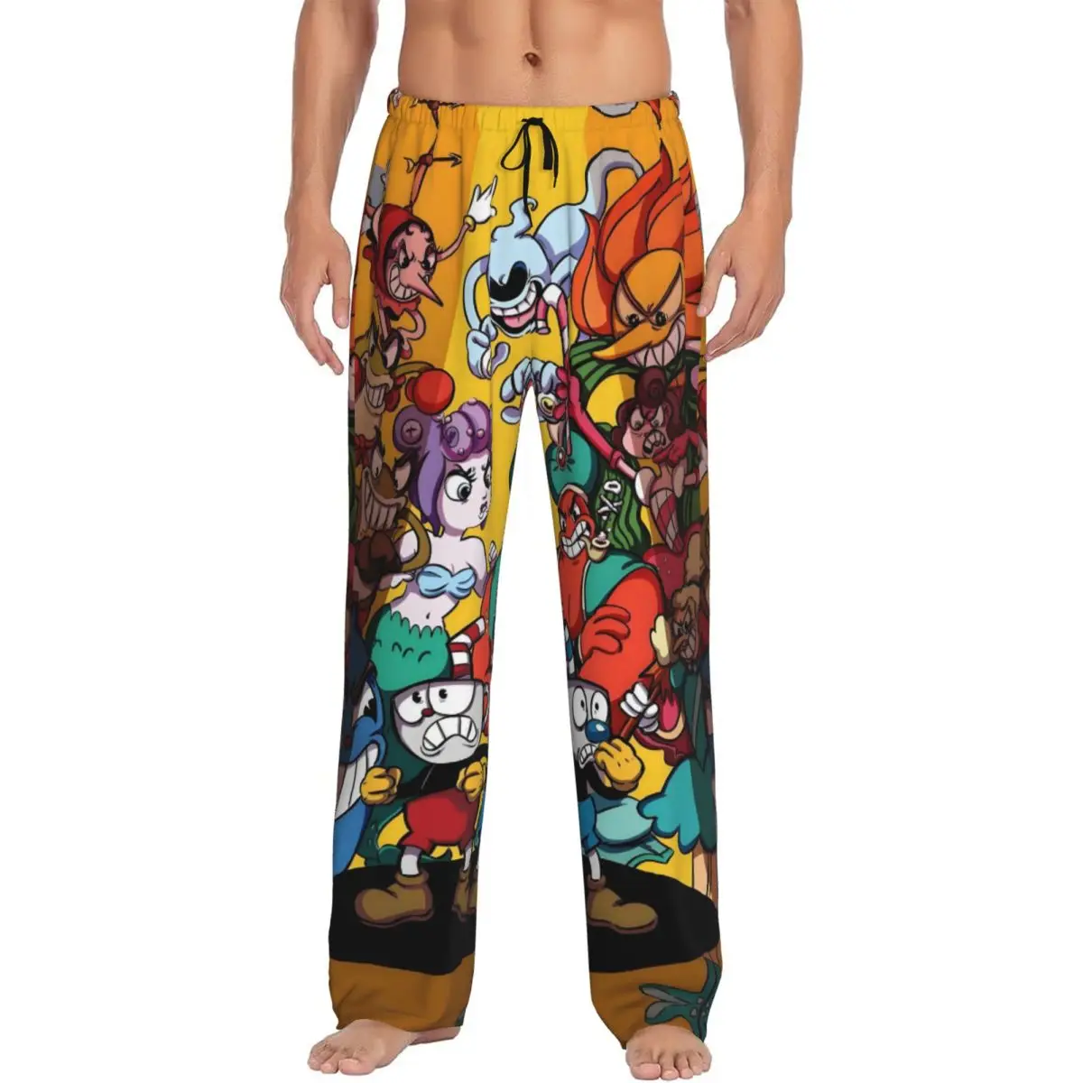 

Custom Print Men Cupheads Pajama Pants Mugman Game Sleepwear Sleep Lounge Bottoms with Pockets