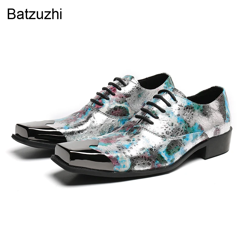 Batzuzhi Men's Shoes Color Leather Dress Shoes Men Lace-up Special Square Metal Toe Business/Party and Wedding Shoes Male, 38-46