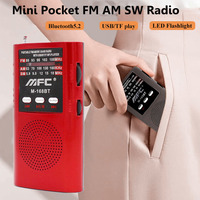 Mini Pocket FM AM SW Radio Portable Full Band Radios Wireless Bluetooth Speaker with LED Flashligh Support TF Card USB Play